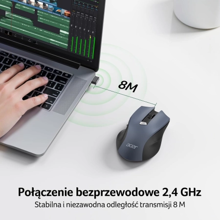 Mysz Bezprzewodowa Acer Ergonomiczna 6 Przycisków 1600 DPI Plug & Play