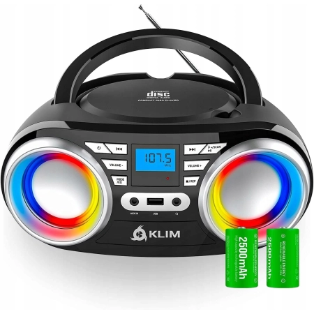KLIM Boombox B3 Odtwarzacz CD Bluetooth Radio FM USB Boombox + Akumulatory