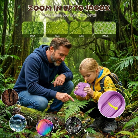 ARNSSIEN Mikroskop cyfrowy dla dzieci 1000x - przenośny mikroskop edukacyjn