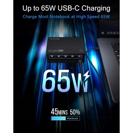 Ładowarka MANTO 110W USB C z wyświetlaczem LCD, 5-portowa 2x USB-C, 3xUSB-A
