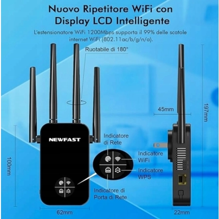 NEWFAST WiFi Repeater wzmacniacz sygnału WiFi 1200 Mb/s dwuzakresowy