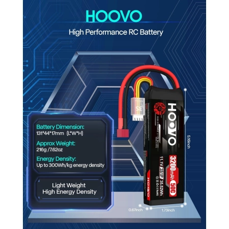 Akumulator LiPo HOOVO 3S 11.1V 3200mAh 50C T-Dean RC Dron 2szt