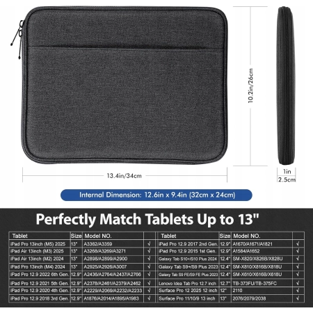 MOKO Pokrowiec na tablet 9-11 cali torba ochronna wsuwka miękki 28 cm szary