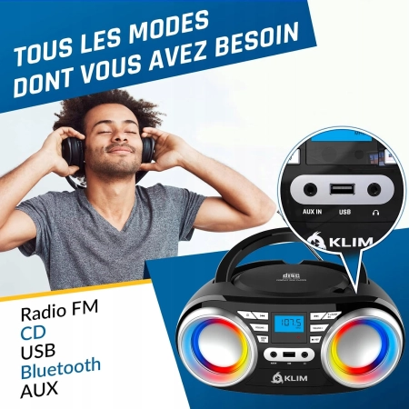 KLIM Boombox B3 Odtwarzacz CD Bluetooth Radio FM USB AUX Boombox + Akumulat
