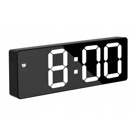 Czarny budzik GH0712L zegar lustrzany LED z temperaturą, USB i lampką nocną