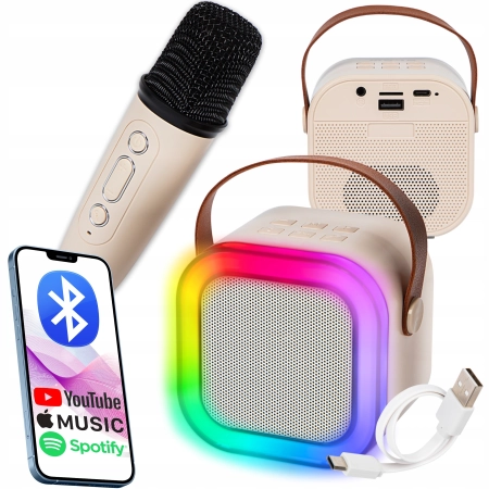 PRZENOŚNY ZESTAW KARAOKE GŁOŚNIK RGB MIKROFON USB MINI JACK BLUETOOTH K12