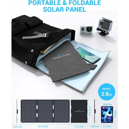 ECOSONIQUE 60W Przenośny Panel Słoneczny Składany Wodoodporny