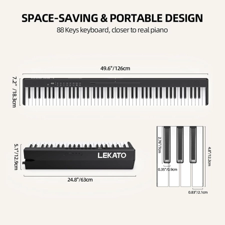 Pianino składane 88 klawiszy Lekato FP-10 Bluetooth MIDI przenośne