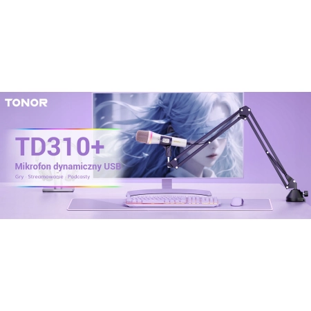 Mikrofon USB TONOR TD310+ ze statywem - nagrania, gry, konferencje