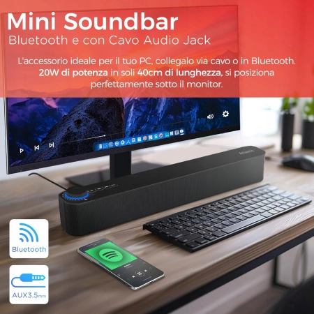 Soundbar komputerowy Atlantis 20W Bluetooth 5.3 FM USB czarny 2400 MHz