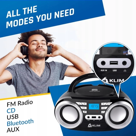 KLIM B3 przenośny odtwarzacz CD Bluetooth Boombox z radiem FM