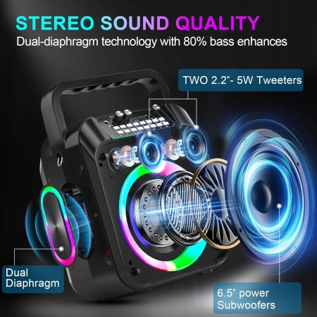 SOCODOX Głośnik bluetooth z funkcją karaoke 12h światło RGB Dyskoteka