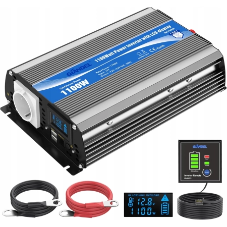 Falownik sinusoidalny GIANDEL 1100 W 12 V do 230 V z wyświetlaczem