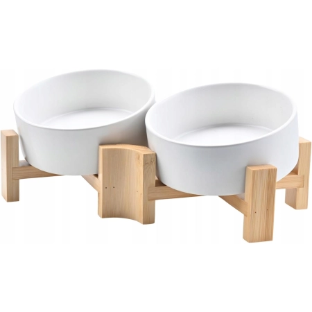 SPUNKYJUNKY 15° ceramiczna miska dla psa z pochylaną podstawą z drewna