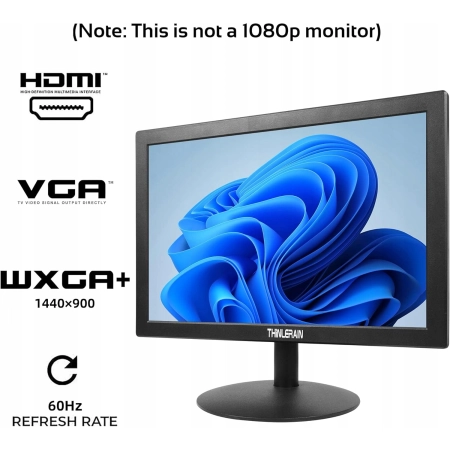 Thinlerain Monitor PC 15,4 cala 60 Hz głośniki HDMI VGA 1400 × 900 LED
