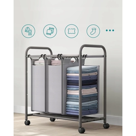 SONGMICS LSF003GS Kosz na pranie z kółkami 3 wyjmowane przegródki 132l
