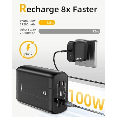 imuto Laptop Power bank 27200mAh, 100W, przenośny szybki