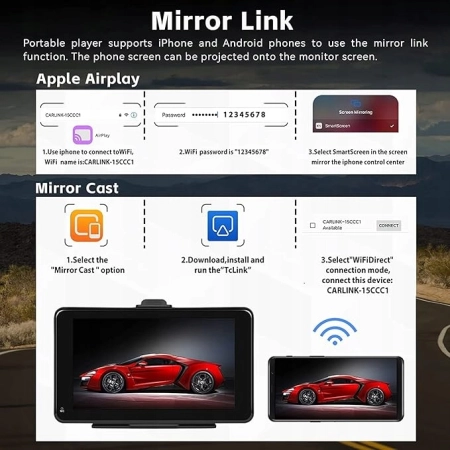 7-calowe dotykowe radio samochodowe z CarPlay, Android Auto SIXTOP