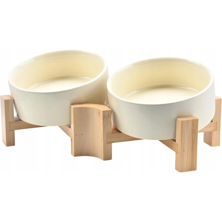 SPUNKYJUNKY 15° ceramiczna miska dla psa z pochylaną podstawą z drewna
