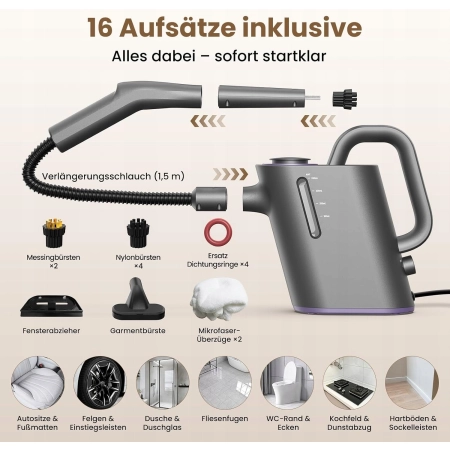 Myjka parowa czyścik do okien fug parownica ręczna zestaw 1500w mocny 550ML