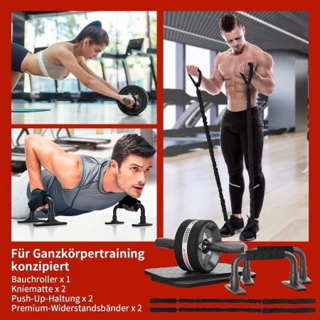 EnterSports Roller brzucha 6 w 1 z taśmą fitness, matą na kolana