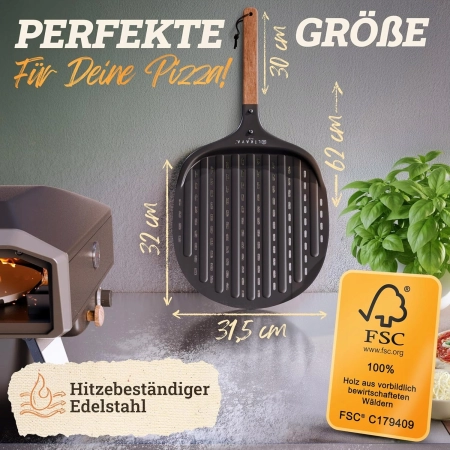 LIKAYA Łopatka do pizzy z czarnego aluminium i drewna akacjowego 32x32
