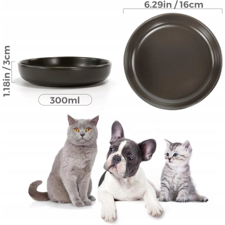 SPUNKYJUNKY Zestaw 3 ceramicznych misek dla kotów do karmienia szare 300ml