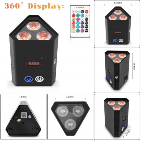 LAMPA LED ZQ01429 trójkątna Oświetlenie sceniczne 3 diody LED RGBW + PILOT