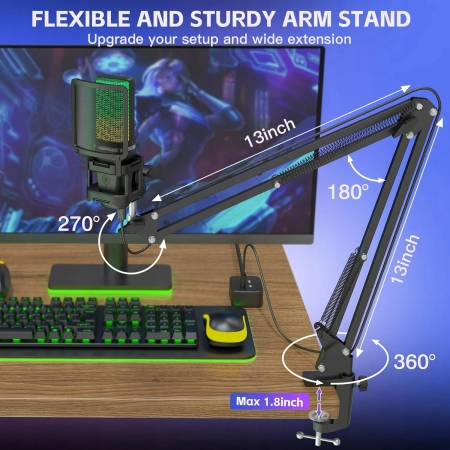 ZEALSOUND A68S Zestaw mikrofonowy USB, gamingowy RGB, statyw i wysięgnik