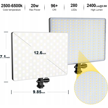 DAZZNE D30 LED światło fotograficzne 2 sztuki na stojaku ciągłe 2500-6500K