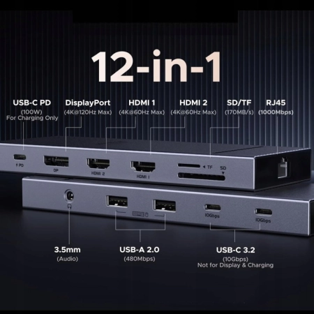 Stacja dokująca 12w1 adapter 10Gbps 4K 60Hz HDMI UGREEN Revodok CM886