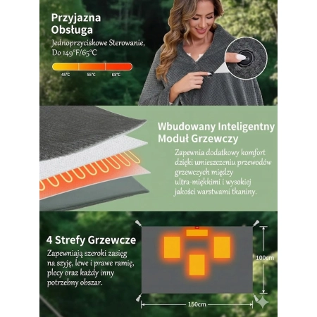 Koc elektryczny grzewczy 20000 mAh podgrzewacz szyi i ramion 4 strefy
