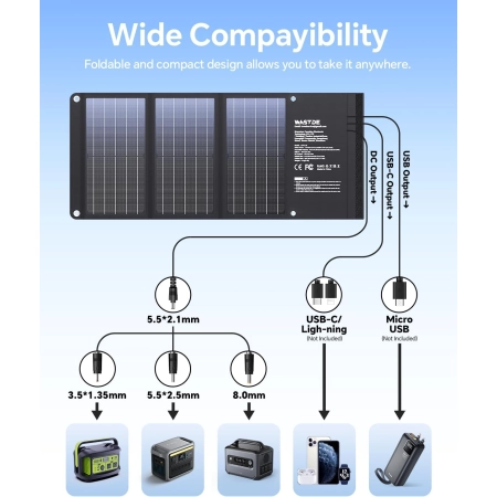 WASTDE Panel solarny 30W wodoodporn ładowarka USB do telefonu LED przenośny