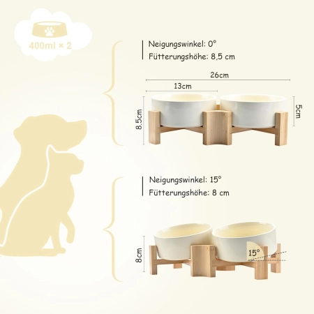 SPUNKYJUNKY 15° ceramiczna miska dla psa z pochylaną podstawą z drewna