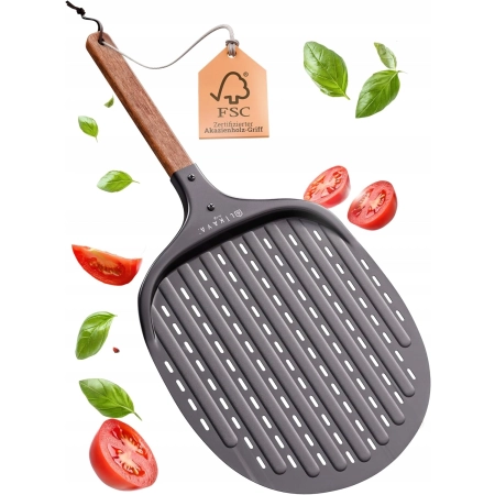 LIKAYA Łopatka do pizzy z czarnego aluminium i drewna akacjowego 32x32