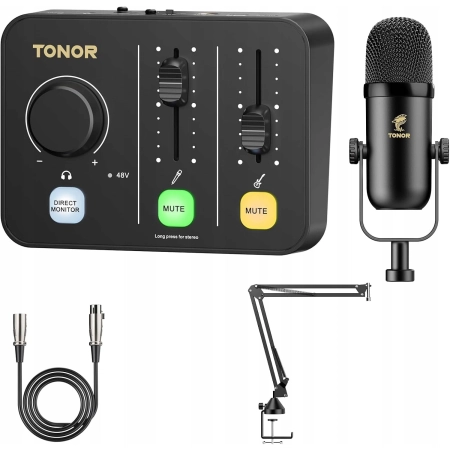 TONOR POD 1, mikser audio z mikrofonem dynamicznym do podcastów, wysięgnik