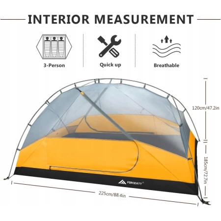 FORCEATT Namiot 3 Osobowy Camping Wodoodporny 3-4 Sezon Lekki Trekkingowy