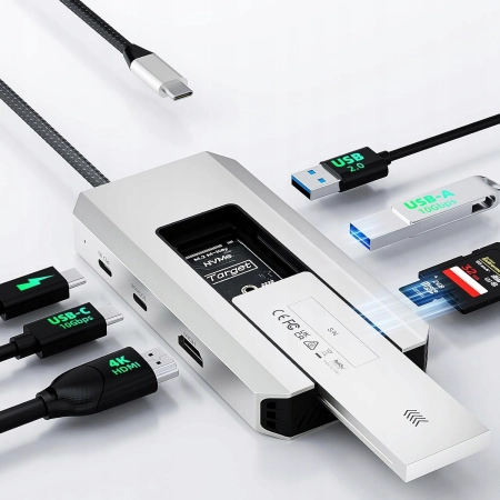 Hub USB-C Minthouz z obudową SSD M.2 PCIe NVMe, 10Gb/s 4K@60Hz HDMI 100W