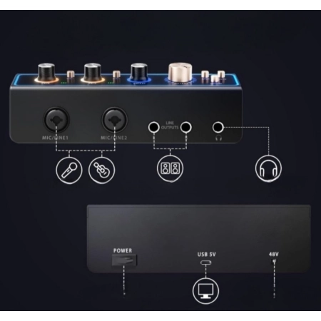 TONOR TX510 mikser mikrofonowy interfejs audio streaming USB 2x2 Jack/XLR