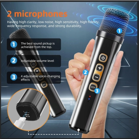 GŁOŚNIK KARAOKE BEZPRZEWODOWY BLUETOOTH LILUOSUO NR-8806 USB +2 MIKROFONY