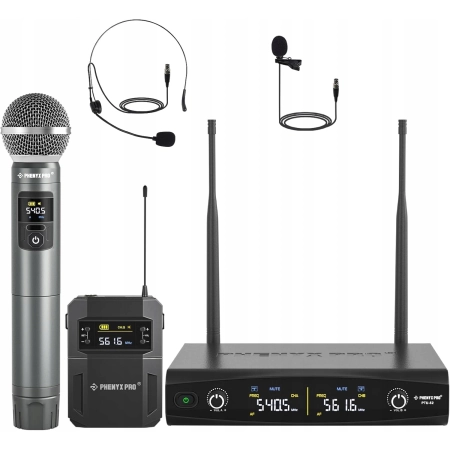 Bezprzewodowy system mikrofonowy Phenyx Pro PTU-52B 2 x 30 UHF zasięg 60 m
