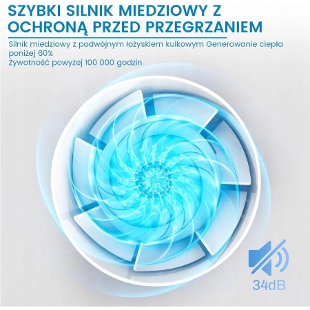 XIIW Cichy Wentylator łazienkowy Wyciągowy 100 mm 12W 95m³/h Sensor wilgoci