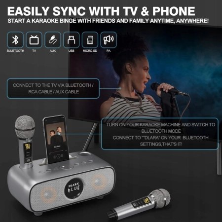 DLARA SD-136 PRO Karaoke Bluetooth z 2 mikrofonami, głośnik, USB, AUX, TF