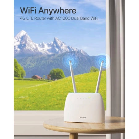 ioGiant Router 4G LTE AC1200 Dualband 4G router do kart SIM, Plug & Play