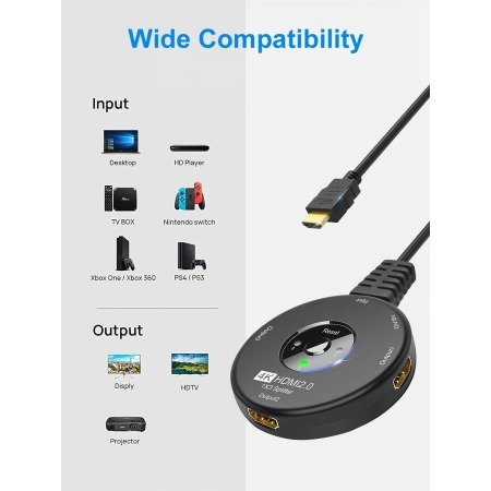 Przełącznik HDMI 4K 60Hz 3 wejścia 1 wyjście splitter HDMI 3-portowy
