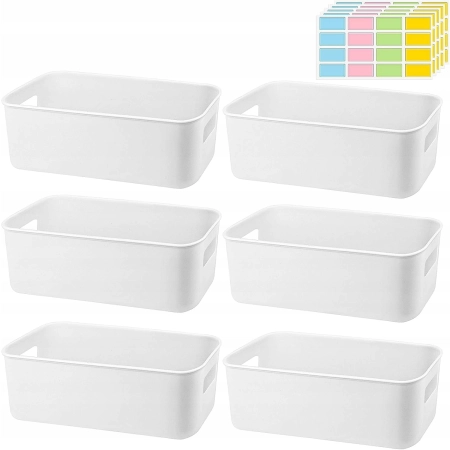 6 pudełek do przechowywania pojemniki organizer z naklejkami 26x9,5x9 6szt