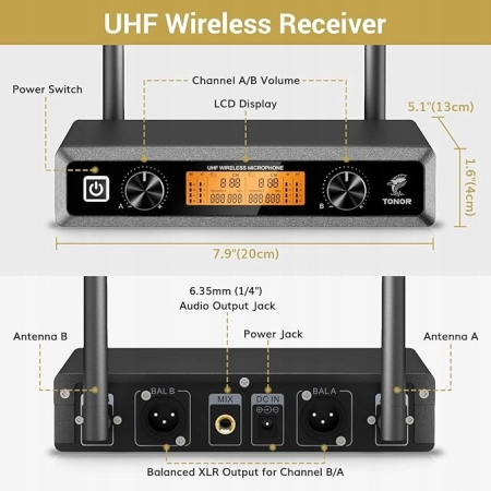 Bezprzewodowy zestaw mikrofonowy UHF Tonor TW821