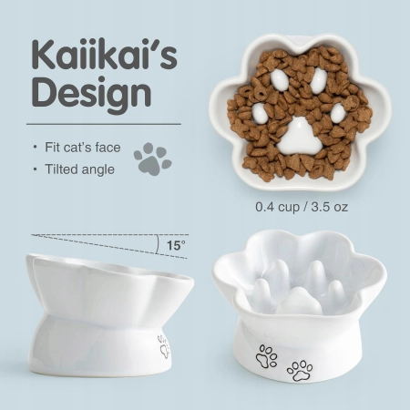 Kaiikai's Ceramiczna miska spowalniająca dla psa i kota Podwyższana | Wielo