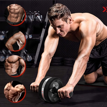 EnterSports Roller brzucha 6 w 1 z taśmą fitness, matą na kolana
