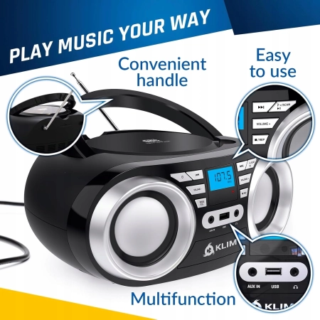KLIM B3 przenośny odtwarzacz CD Bluetooth Boombox z radiem FM